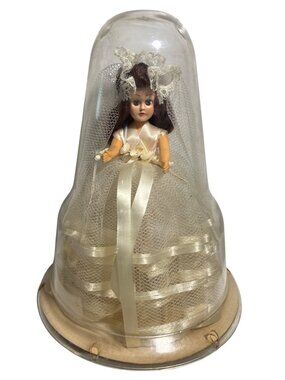 A & H Bride Doll Lace Veil Original Dome Case Sleepy Eyes 7.5" Vintage